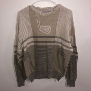 Cypress Links vintage sweater golf prints knit 100% cotton beige M